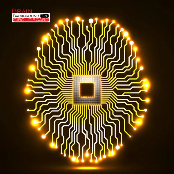 Neon brain. Cpu. Circuit board. Abstract technology background. Vector illustration. Eps 10 — Stock Vector