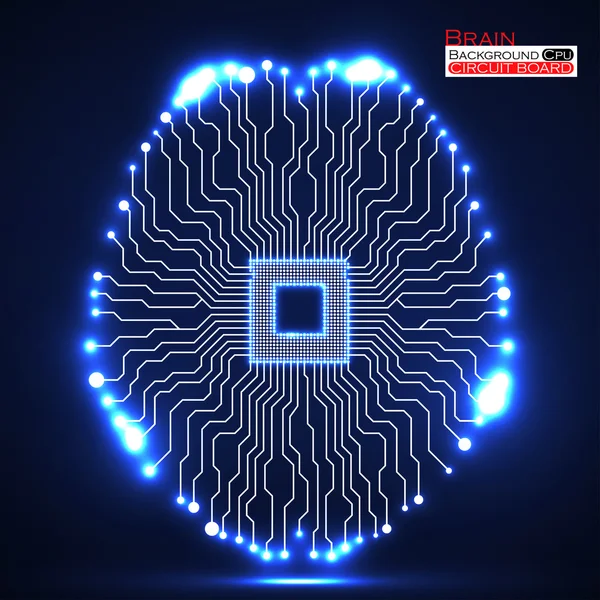 Neon brain. Cpu. Circuit board. Abstract technology background. Vector illustration. Eps 10 — Stock Vector