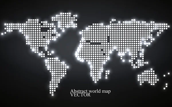 Mapa do mundo abstrato. Estilo de tecnologia com efeito brilhante. Fundo de pixel colorido. Ilustração vetorial. Eps 10 — Vetor de Stock