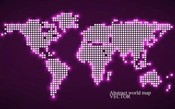 Абстрактная карта мира. Технологический стиль со светящимся эффектом. Цветной пиксельный фон. Векторная иллюстрация. Eps 10 — стоковый вектор