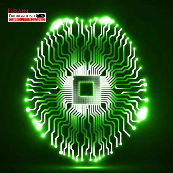 Neon brain. Cpu. Circuit board. Abstract technology background. Vector illustration. Eps 10 — Stock Vector