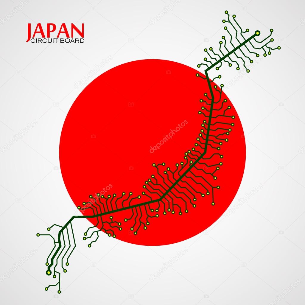 Map of Japan with electronic circuit. Technology background. Vector illustration. Eps 10