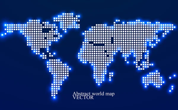 Mapa do mundo abstrato. Estilo de tecnologia com efeito brilhante. Fundo de pixel colorido. Ilustração vetorial. Eps 10 —  Vetores de Stock