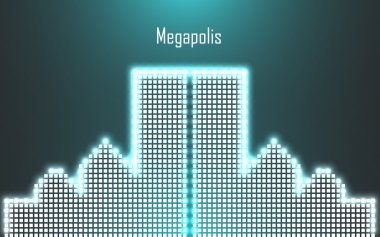 Neon megalopolis soyut görüntüsü. Vektör çizim. EPS 10