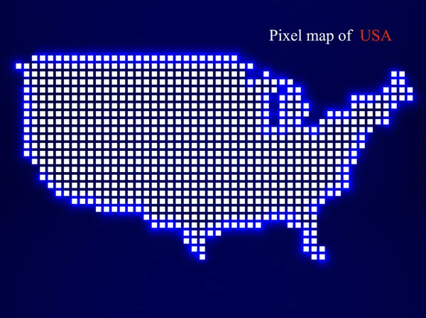 Carte pixel de États-Unis. Style technologique avec effet lumineux. Fond coloré. Illustration vectorielle. Eps 10 — Image vectorielle