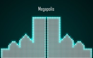 Neon megalopolis soyut görüntüsü. Vektör çizim. EPS 10