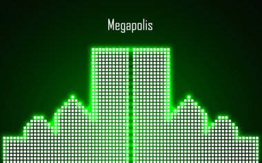 Neon megalopolis soyut görüntüsü. Vektör çizim. EPS 10