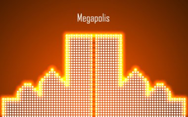 Neon megalopolis soyut görüntüsü. Vektör çizim. EPS 10