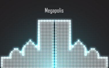 Neon megalopolis soyut görüntüsü. Vektör çizim. EPS 10