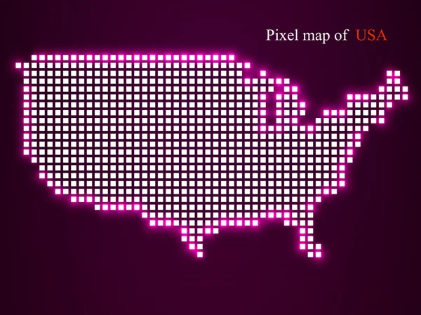 Carte pixel de États-Unis. Style technologique avec effet lumineux. Fond coloré. Illustration vectorielle. Eps 10 — Image vectorielle