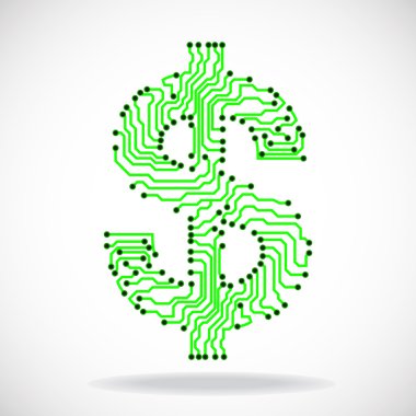 Doları sembolü. Devre kartı. Vektör çizim. EPS 10