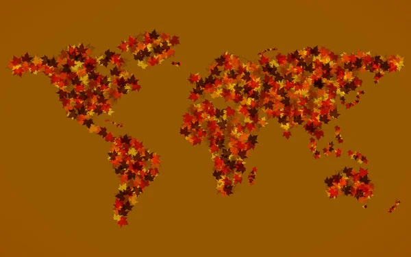 Dünya Haritası akçaağaç yaprakları. Vektör arka plan. EPS 10 — Stok Vektör