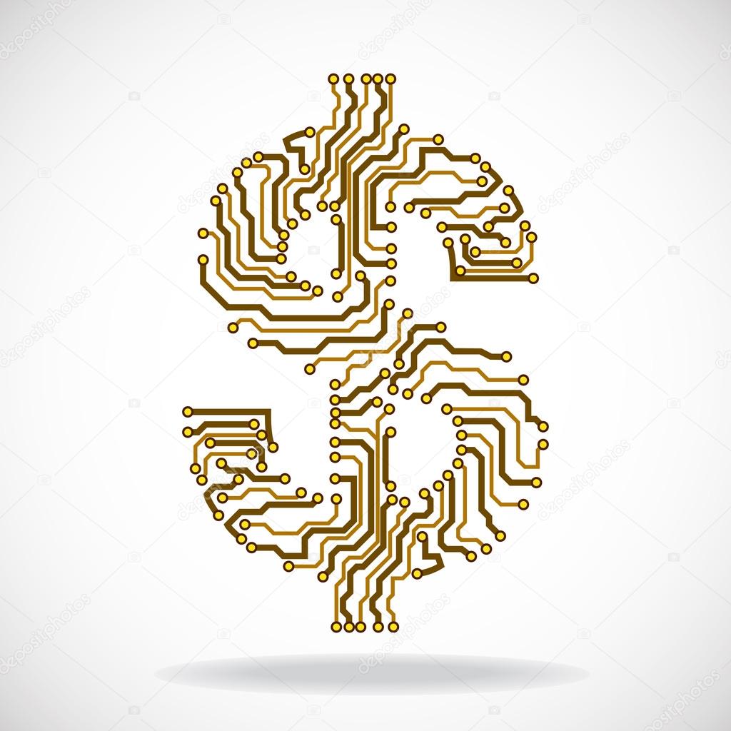 Symbol of dollar. Circuit board. Vector illustration. Eps 10