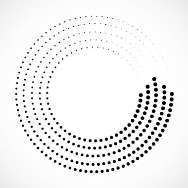 Noktalı daireler. Noktalar dairesel formda. Yarım tonluk daire logosu. Vektör tasarım ögesi