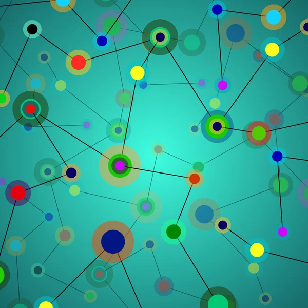 Rede abstrata, fundo colorido, comunicação de tecnologia, estrutura de moléculas. Ilustração vetorial. Eps 10 — Vetor de Stock