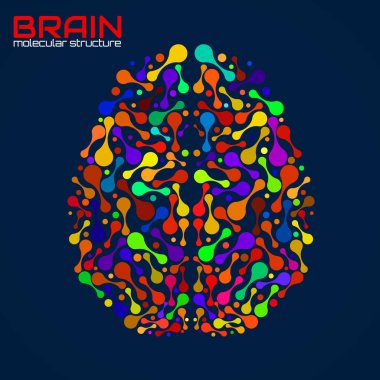 Moleküler yapıdaki insan beyni, tasarımın için fikir, vektör illüstrasyonu