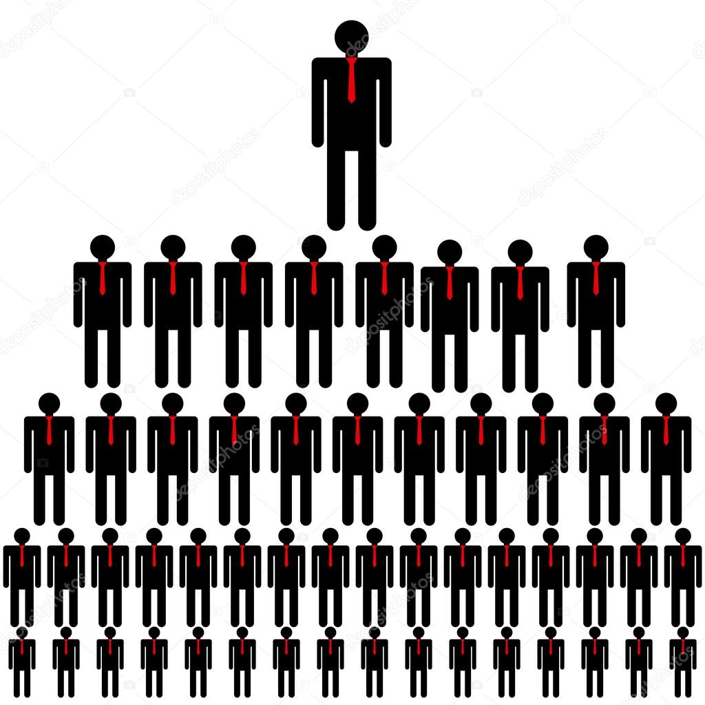 La jerarquía corporativa, estructura piramidal, red de 