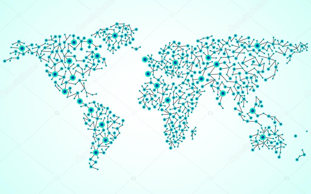 Abstract world map. Molecule structure. Colorful background. Vector illustration. Eps 10
