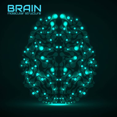 Moleküler yapıdaki insan beyni, tasarımın için fikir, vektör illüstrasyonu
