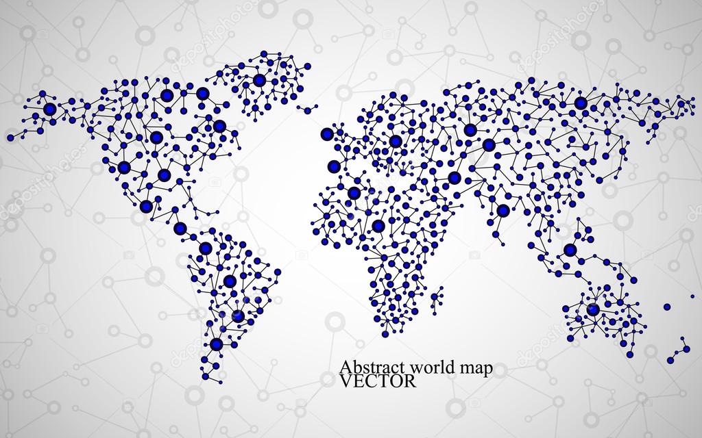 Abstract world map. Molecule structure. Vector illustration. Eps 10