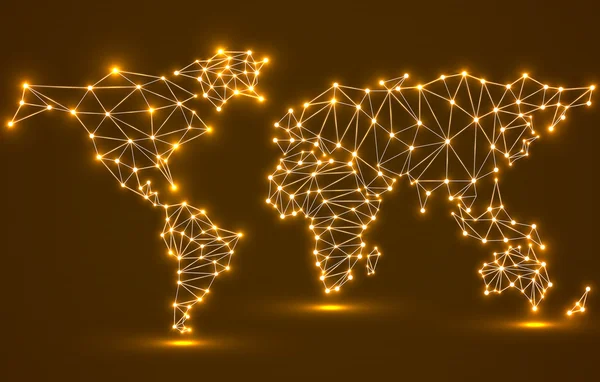 Mapa streszczenie wielokątne świata z świecące kropki i linii, połączeń sieciowych. Ilustracja wektorowa. EPS 10 — Wektor stockowy