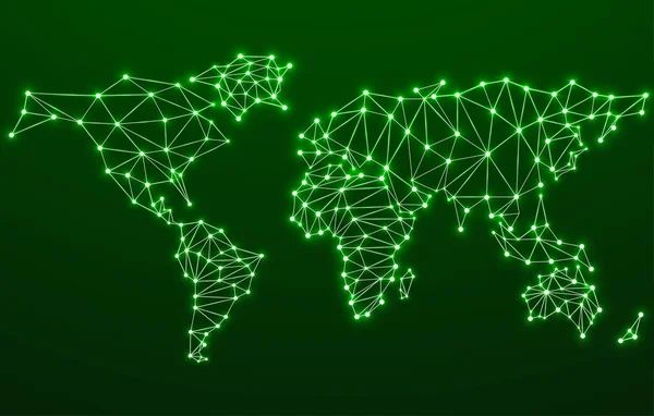 Mapa do mundo poligonal abstrato com pontos brilhantes e linhas, conexões de rede. Ilustração vetorial. Eps 10 —  Vetores de Stock