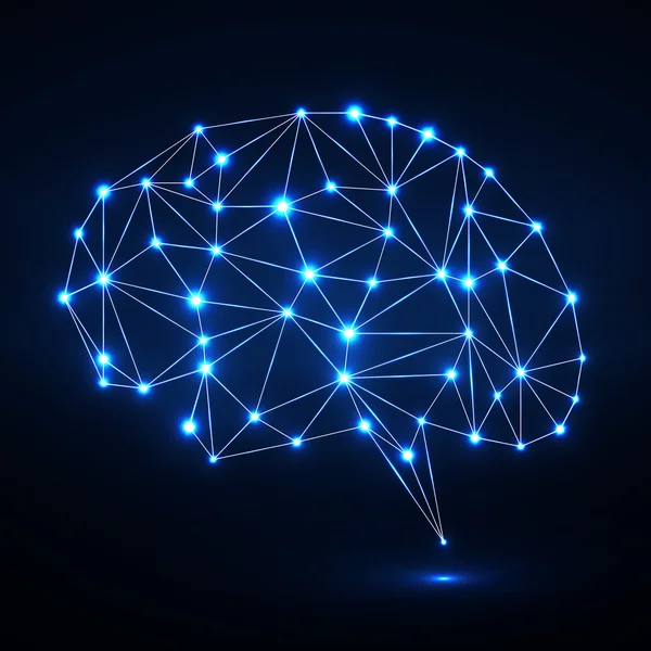 Abstract polygonal brain with glowing dots and lines, network connections. Vector illustration. Eps 10 Royalty Free Stock Vectors