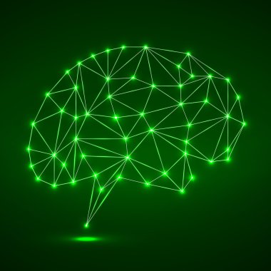 Soyut poligonal beyin parlak noktalar ve çizgiler, ağ bağlantıları ile. Vektör çizim. EPS 10