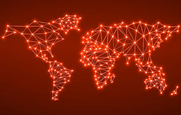 Mapa do mundo poligonal abstrato com pontos brilhantes e linhas, conexões de rede. Ilustração vetorial. Eps 10 —  Vetores de Stock