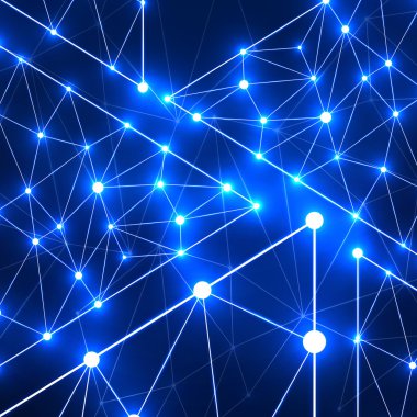 Soyut ağ parlak noktalar ve çizgiler, ağ bağlantıları ile üçgen içinde. Vektör çizim. EPS 10