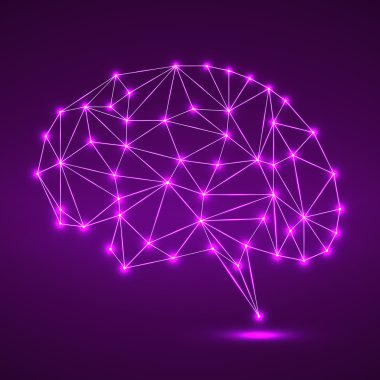 Soyut poligonal beyin parlak noktalar ve çizgiler, ağ bağlantıları ile. Vektör çizim. EPS 10