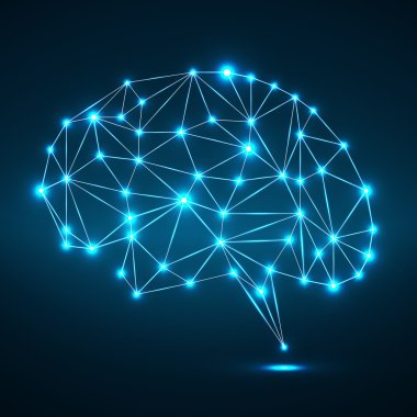 Soyut poligonal beyin parlak noktalar ve çizgiler, ağ bağlantıları ile. Vektör çizim. EPS 10