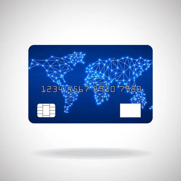 Icono de tarjeta de crédito con mapa del mundo sobre fondo blanco — Vector de stock