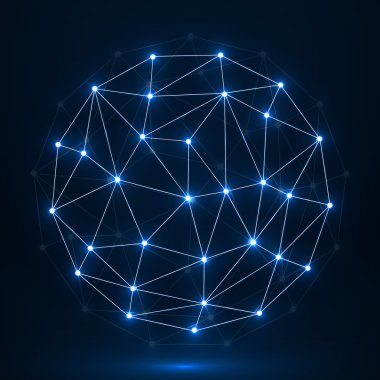 Soyut poligonal Küre, ağ bağlantıları. Fütüristik teknoloji tarzı. Vektör çizim. EPS 10
