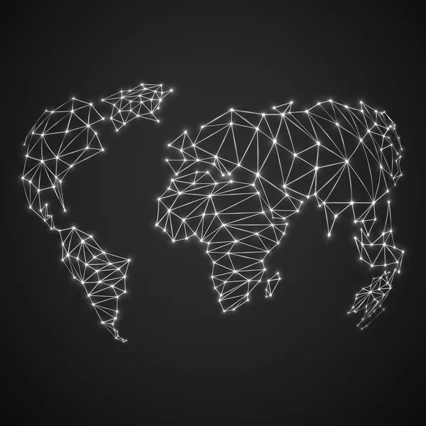Abstrakt månghörnigt Världskarta med glödande punkter och linjer, nätverksanslutningar. Vektor illustration. EPS-10 — Stock vektor