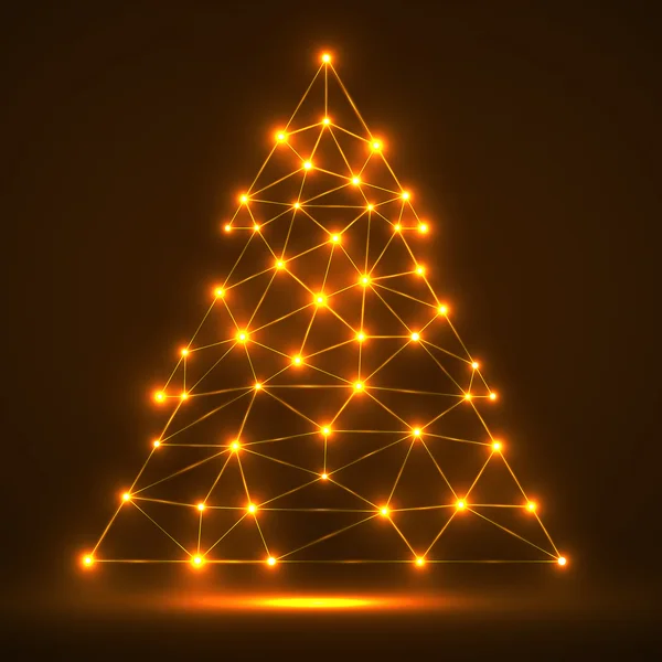 Parlak noktalar ve çizgiler, ağ bağlantıları ile soyut poligonal Noel ağacı. Vektör çizim. EPS 10 — Stok Vektör