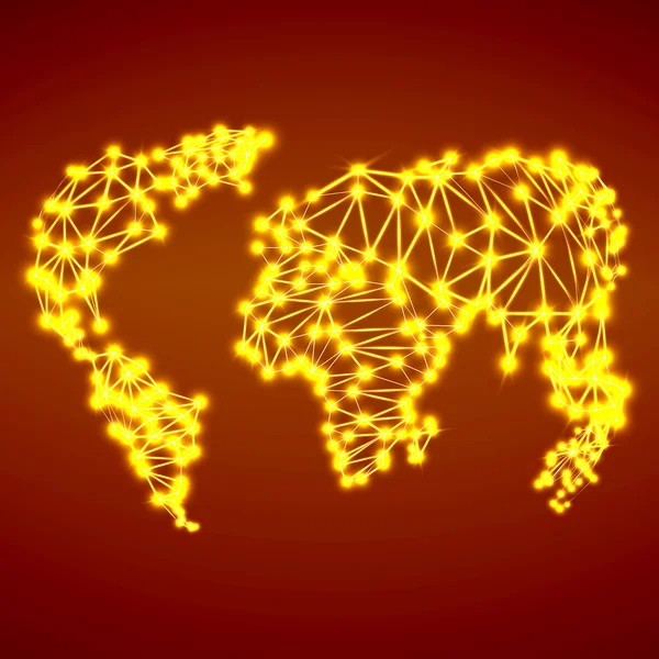 Mapa del mundo poligonal abstracto con puntos y líneas brillantes — Archivo Imágenes Vectoriales