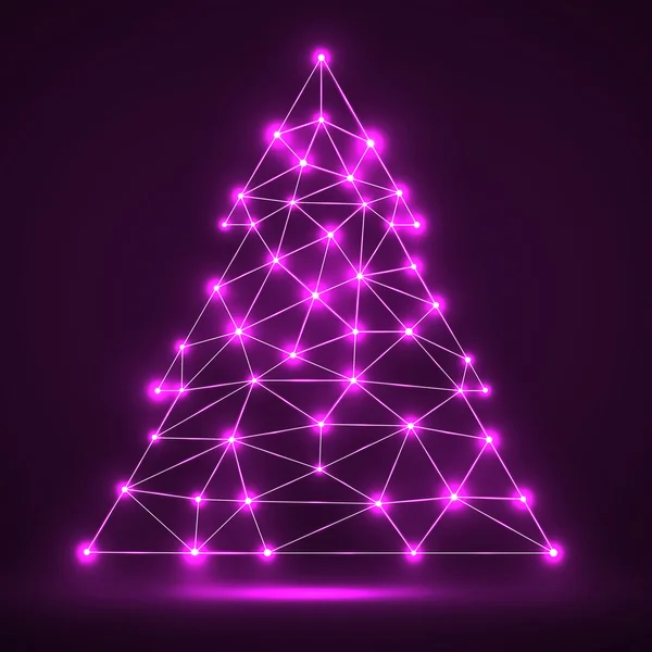 Abstraktní polygonální vánoční strom s zářící body a čáry — Stockový vektor