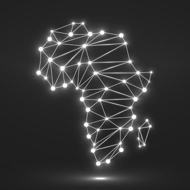 Parlak noktalar ve çizgiler, ağ bağlantıları ile poligonal Afrika harita soyut