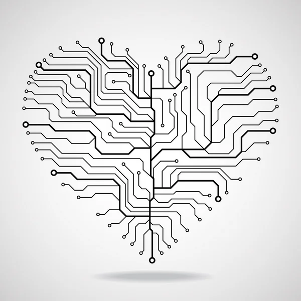 Circuit board  in the shape of the heart — Stock Vector