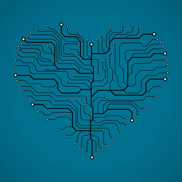Circuit board  in the shape of the heart — Stock Vector
