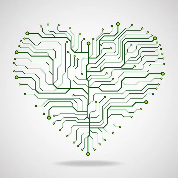 Circuit board  in the shape of the heart — Stock Vector