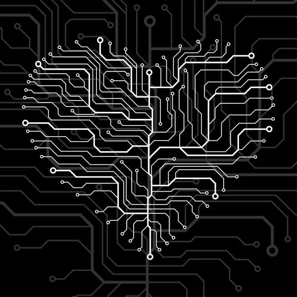 Fundo de Valentine com placa de circuito em forma de coração —  Vetores de Stock