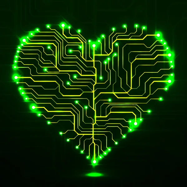 Fond de Saint-Valentin avec circuit imprimé en forme de coeur — Image vectorielle