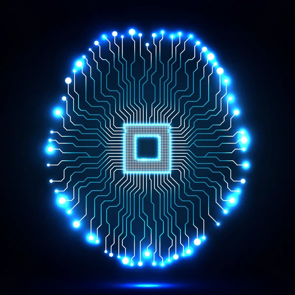 Neon brain. Cpu. Circuit board. Abstract technology background. Vector illustration. Eps 10 — Stock Vector