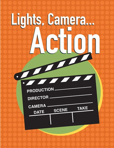 Światła, kamera, plakat filmu akcji z łupków klakier — Wektor stockowy