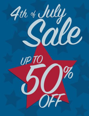 4 Temmuz satış mavi yıldız arka plan üzerinde