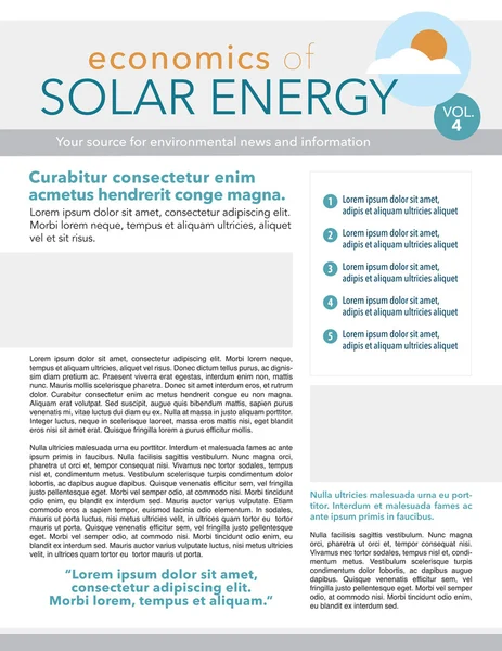 Solar energy economics newsletter — Stock Vector