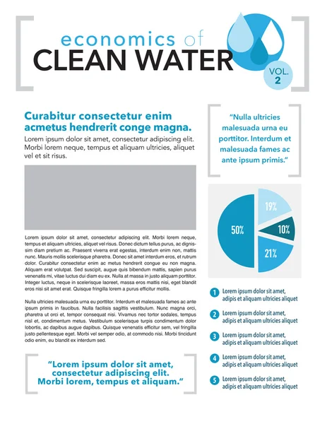 Nieuwsbrief met schoon water pagina lay-out — Stockvector