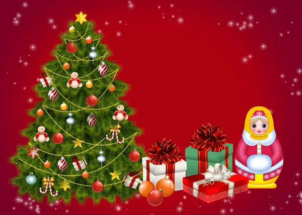 Christmas background with Christmas tree and gifts — Stock Photo, Image